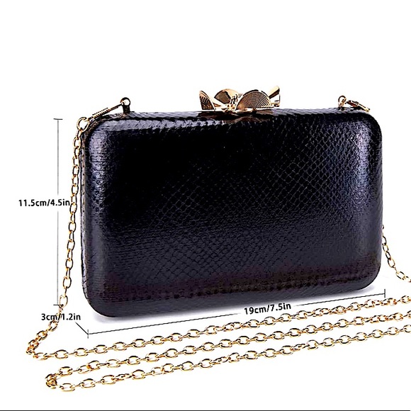 Black Faux Reptile Embossed Clutch Purse Trending OOTD Party Gift - Picture 6 of 6